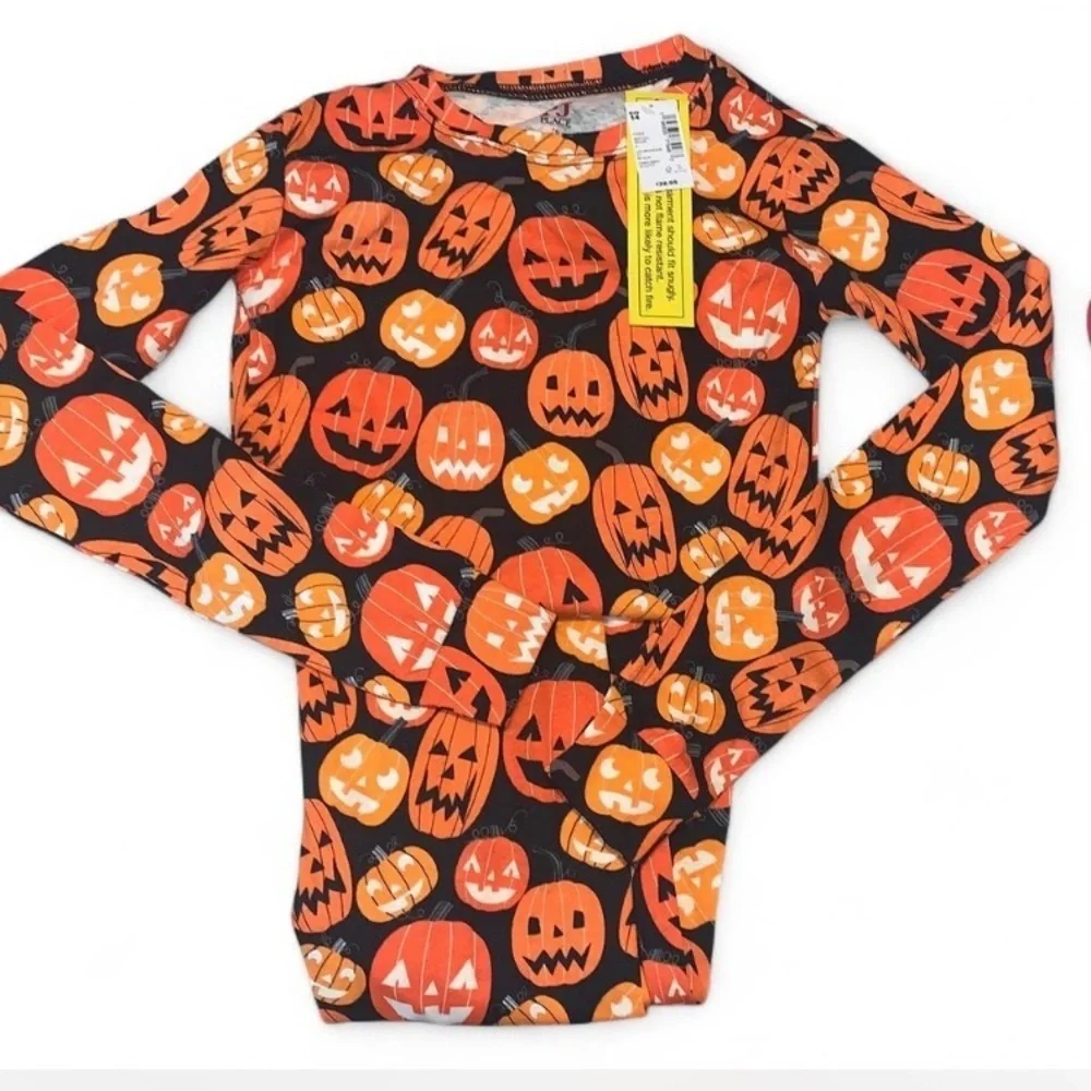 Gymboree PJ place size 14 black orange jack-o’-lantern long sleeve pajama set